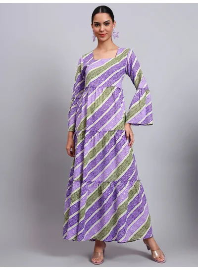 Alaya Women Printed Cotton Jalabiya with Bell Sleeves & Square Neckline-AL4050