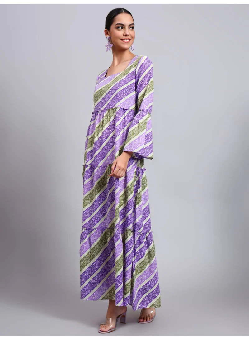 Alaya Women Printed Cotton Jalabiya with Bell Sleeves & Square Neckline-AL4050