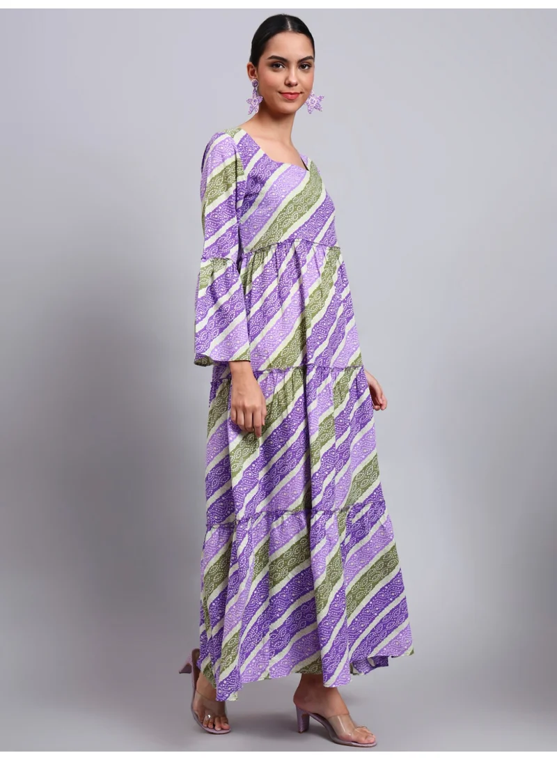Alaya Women Printed Cotton Jalabiya with Bell Sleeves & Square Neckline-AL4050