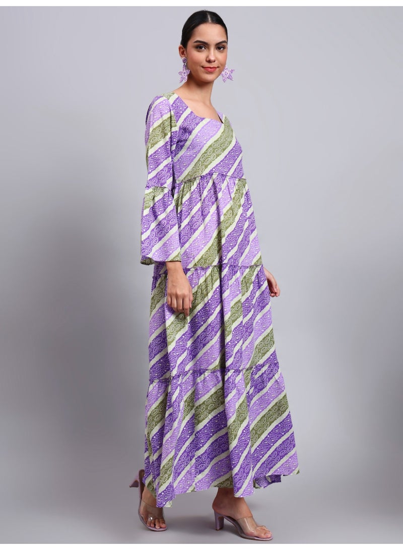 الايا جلابية قطنية مطبوعة للنساء بأكمام الجرس وياقة مربعة - Image 4