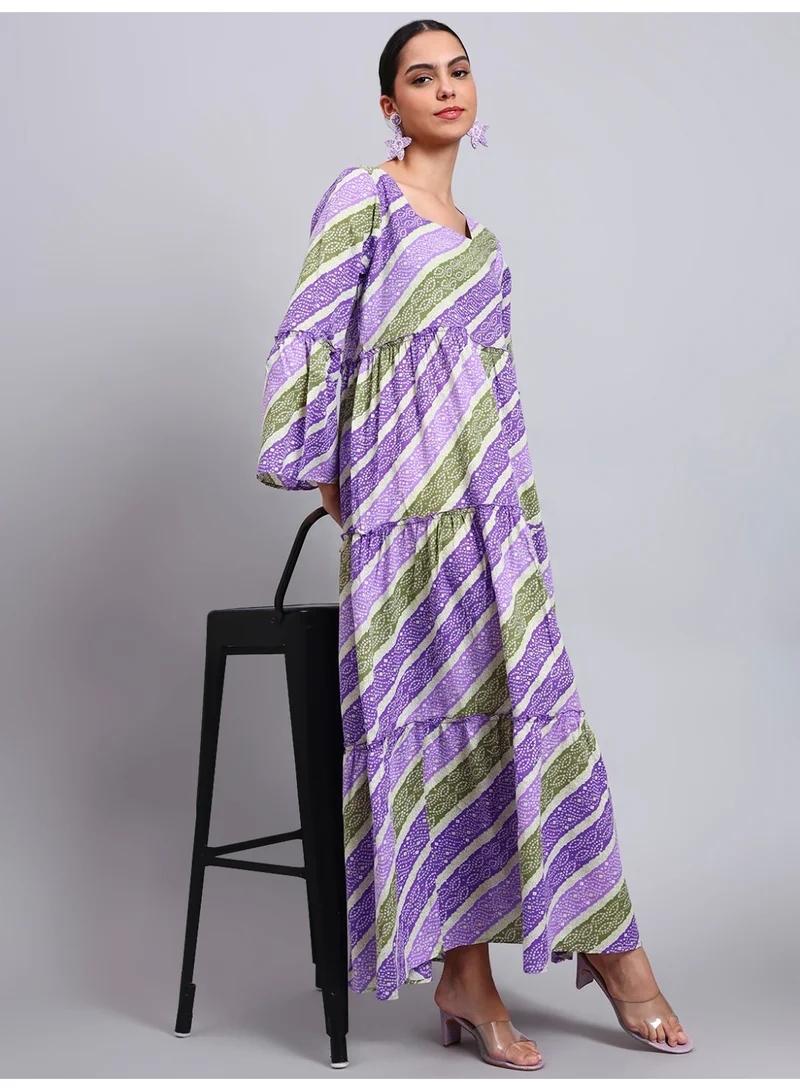 Alaya Women Printed Cotton Jalabiya with Bell Sleeves & Square Neckline-AL4050