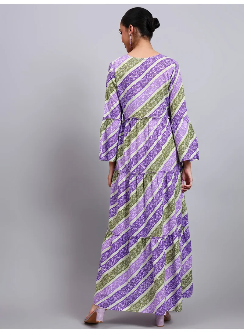 Alaya Women Printed Cotton Jalabiya with Bell Sleeves & Square Neckline-AL4050