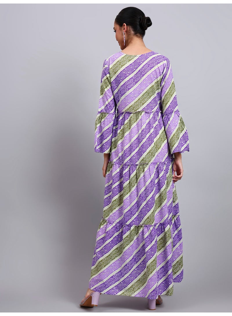 الايا جلابية قطنية مطبوعة للنساء بأكمام الجرس وياقة مربعة - Image 2