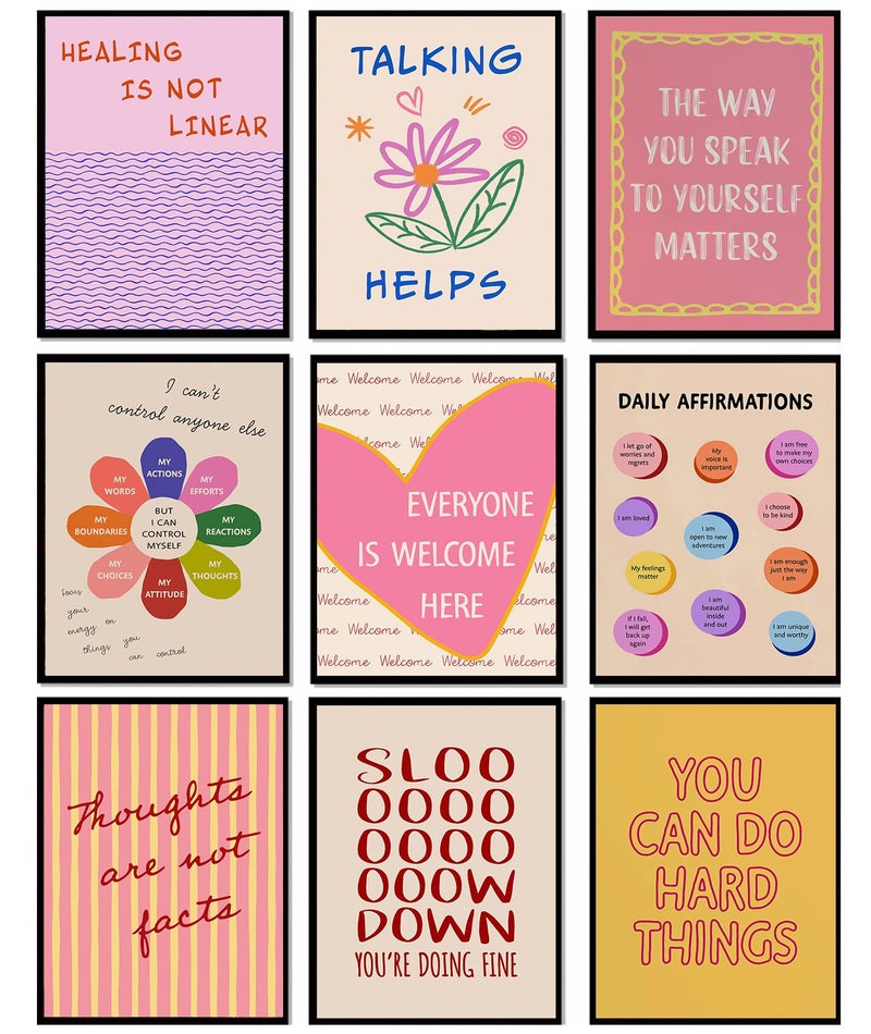 LOARTVE 9Pcs Mental Health Wall Art Prints Motivational Psychology Wall Decor Pictures Inspirational Quotes Colorful Therapy Office Posters for Office Bedroom Home Decoration 8x10in unframed - Image 1