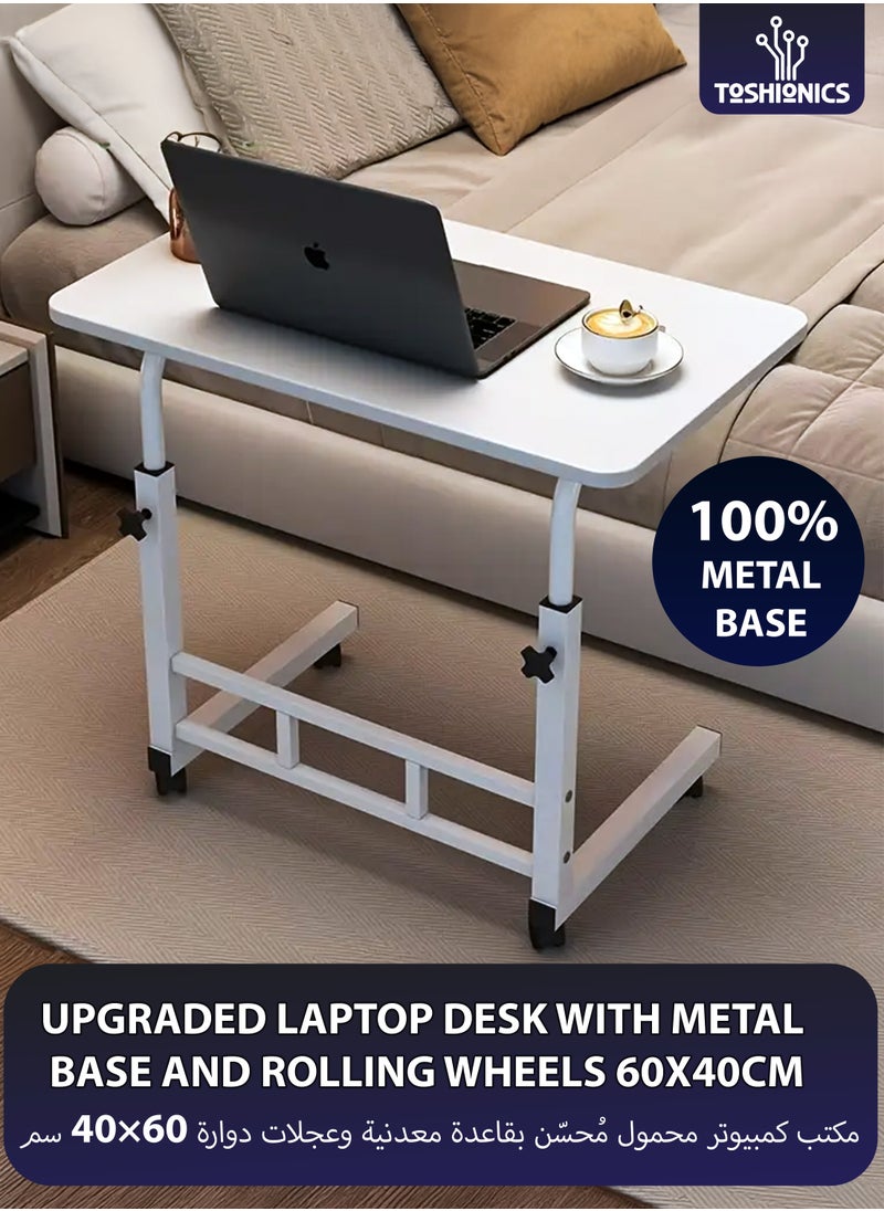 Toshionics Upgraded Metal Base Adjustable Height Multipurpose Laptop Table with Wheels Mobile Computer Desk for Work from Home Study Gaming Portable Overbed Table Sofa Table Bedside Desk Rolling Workstation for Home and Office Use  - Image 1
