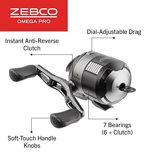 Zebco Omega Pro Spincast Fishing Reel, Size 20 Reel, Dual Ceramic Pick-up Pins, Solid-Brass Pinion Gear, GlideLine ll Line Retrieval System, Pre-Spooled with 6-Pound Fishing Line, Braid Ready, Black - Image 3