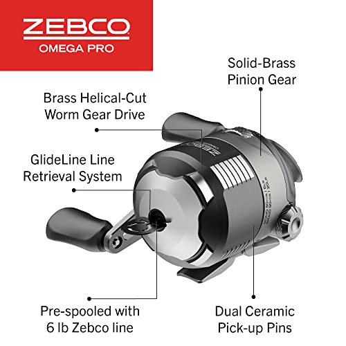 Zebco Omega Pro Spincast Fishing Reel, Size 20 Reel, Dual Ceramic Pick-up Pins, Solid-Brass Pinion Gear, GlideLine ll Line Retrieval System, Pre-Spooled with 6-Pound Fishing Line, Braid Ready, Black - Image 4
