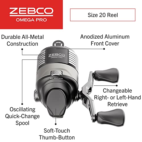 Zebco Omega Pro Spincast Fishing Reel, Size 20 Reel, Dual Ceramic Pick-up Pins, Solid-Brass Pinion Gear, GlideLine ll Line Retrieval System, Pre-Spooled with 6-Pound Fishing Line, Braid Ready, Black - Image 2