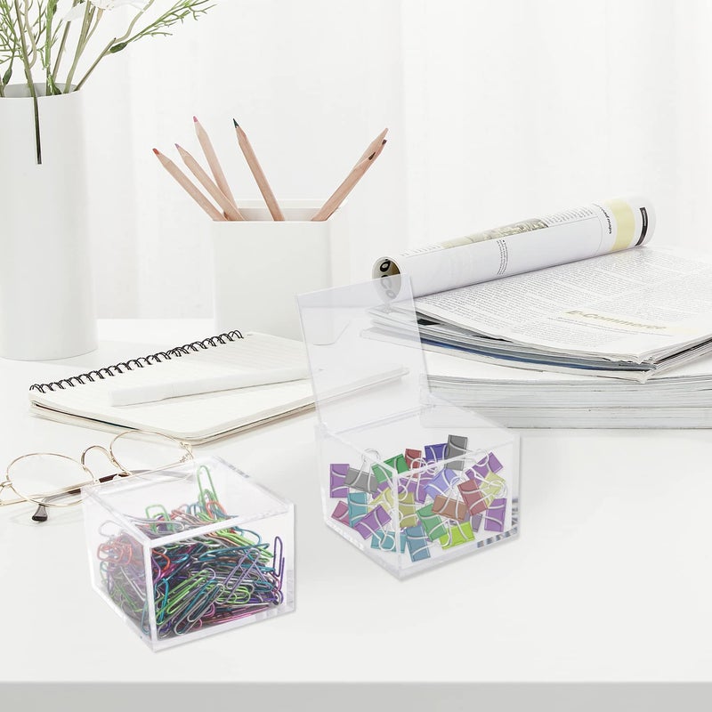 Deoot 2 Pack Small Clear Acrylic Organizer with Lid for Paper Clips,Sticky Note,Qtip,Cotton Balls,Hair Ties Holder Acrylic Box for Home office Bathroom Desk Organizer - Image 4