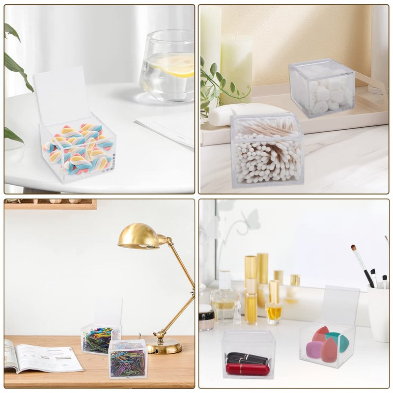 Deoot 2 Pack Small Clear Acrylic Organizer with Lid for Paper Clips,Sticky Note,Qtip,Cotton Balls,Hair Ties Holder Acrylic Box for Home office Bathroom Desk Organizer - Image 5