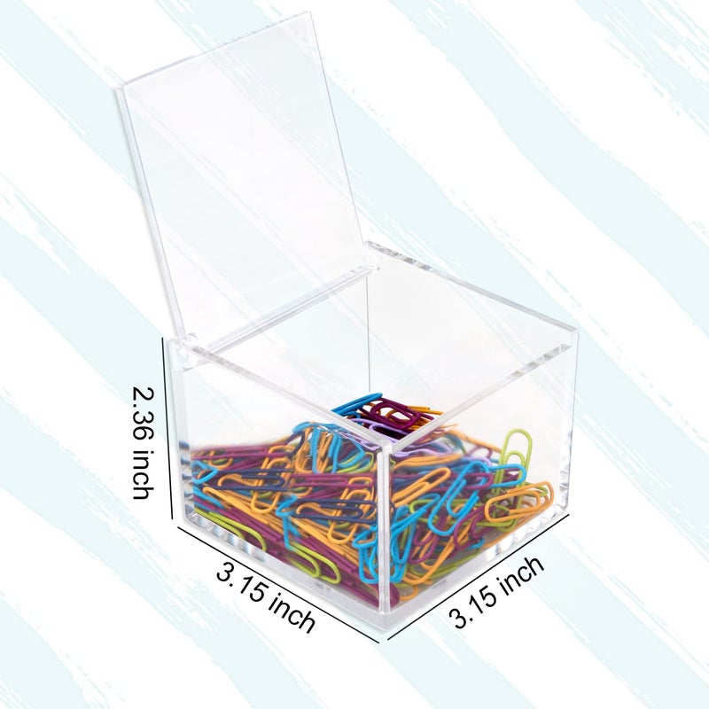 Deoot 2 Pack Small Clear Acrylic Organizer with Lid for Paper Clips,Sticky Note,Qtip,Cotton Balls,Hair Ties Holder Acrylic Box for Home office Bathroom Desk Organizer - Image 2