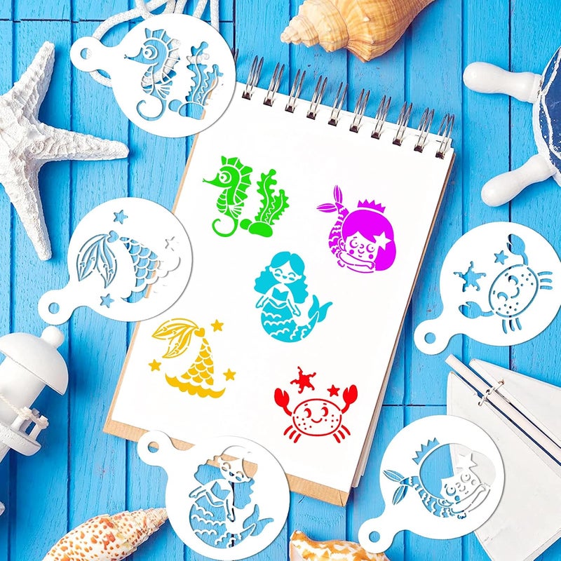 Konsait Cookie Stencil Template, Konsait 25Pack Mermaid Reusable Cake Decorating Stencils for Children Girls Birthday Party Favors,Royal Icing Cake Coffee Mousse Pastry Dessert Decorating Kit for Party Decor - Image 4