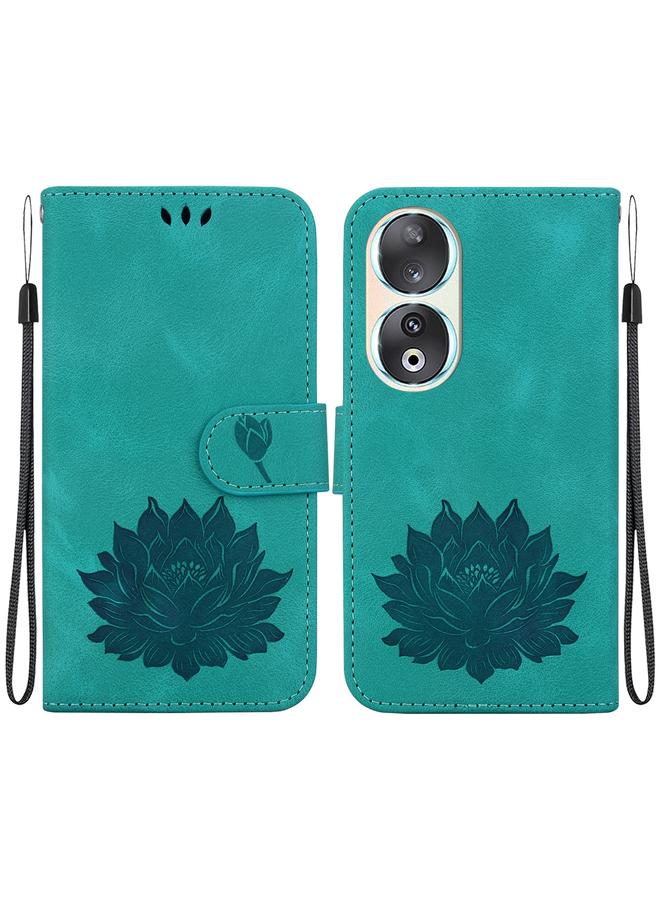 جرين تايجر جراب هاتف Honor 90 من الجلد المنقوش بنقشة لوتس - Image 1