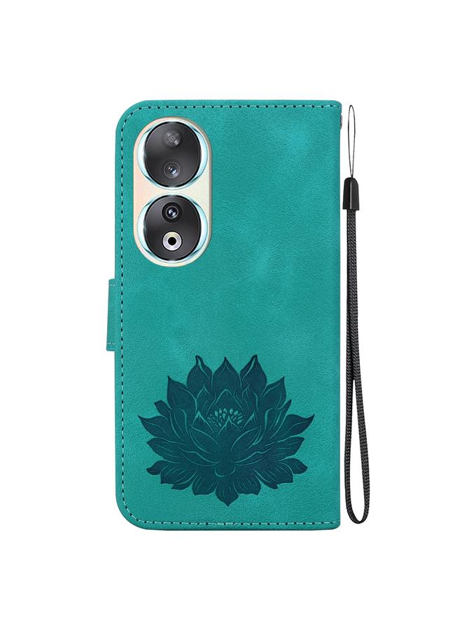 جرين تايجر جراب هاتف Honor 90 من الجلد المنقوش بنقشة لوتس - Image 3