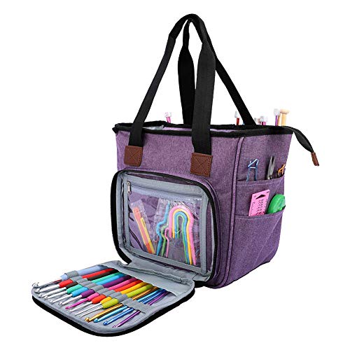 SumDirect Yarn Bag, Knitting Organizer Tote Bag Portable Storage Bag for Yarns, Carrying Projects, Knitting Needles, Crochet Hooks, Manuals and Other Accessories (Purple) - Image 1