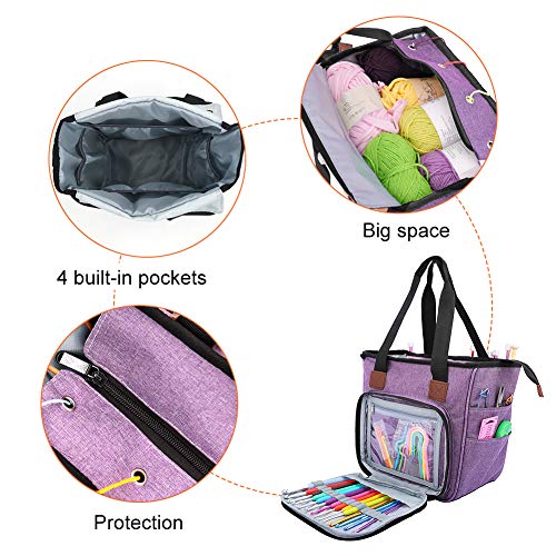 SumDirect Yarn Bag, Knitting Organizer Tote Bag Portable Storage Bag for Yarns, Carrying Projects, Knitting Needles, Crochet Hooks, Manuals and Other Accessories (Purple) - Image 5