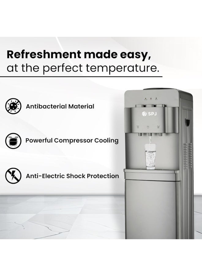 SPJ 12.5L Top Load Water Dispenser with Storage Cabinet, 3 Taps Hot Cold Normal, Floor Standing Water Cooler, Child Safety Lock, Antibacterial Body, Grey - Image 5