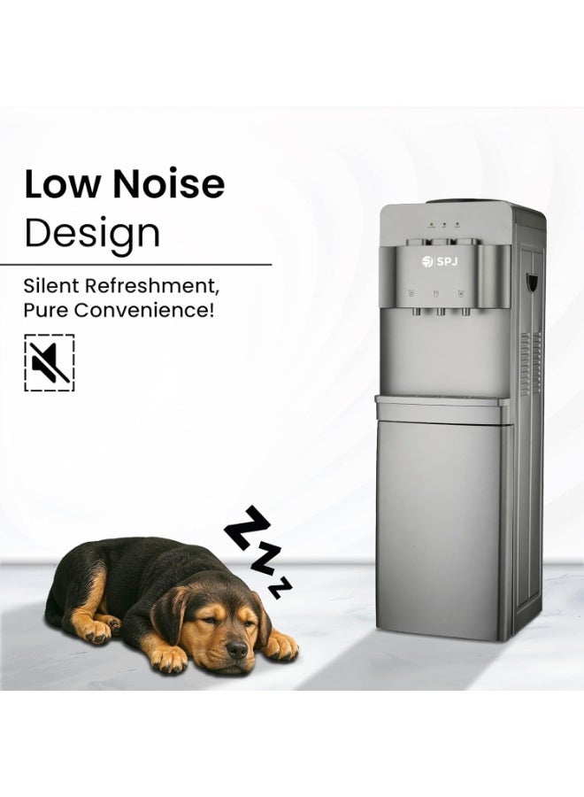 SPJ 12.5L Top Load Water Dispenser with  Storage Cabinet, 3 Taps Hot Cold Normal, Floor Standing Water Cooler, Child Safety Lock, Antibacterial Body, Grey - Image 5