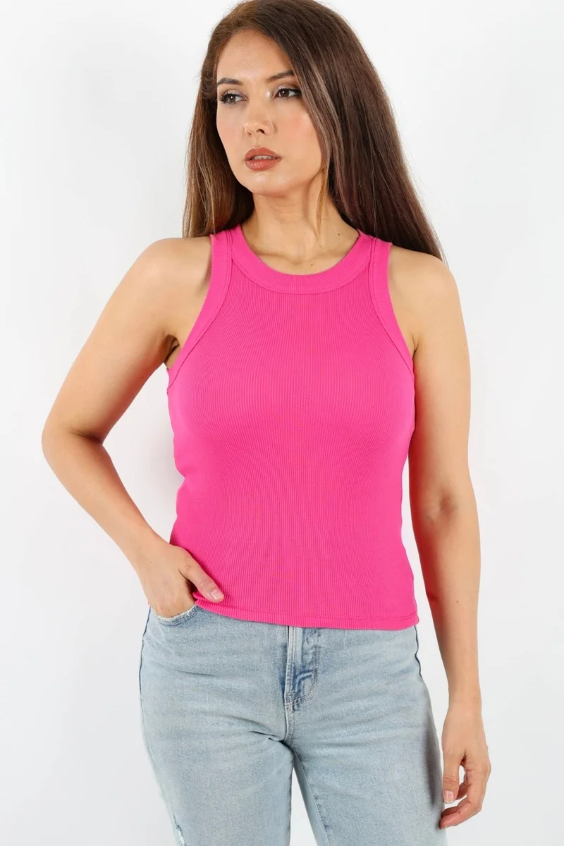 Ritnice Women's Premium Texture Fuchsia Ribbed Cotton Undershirt