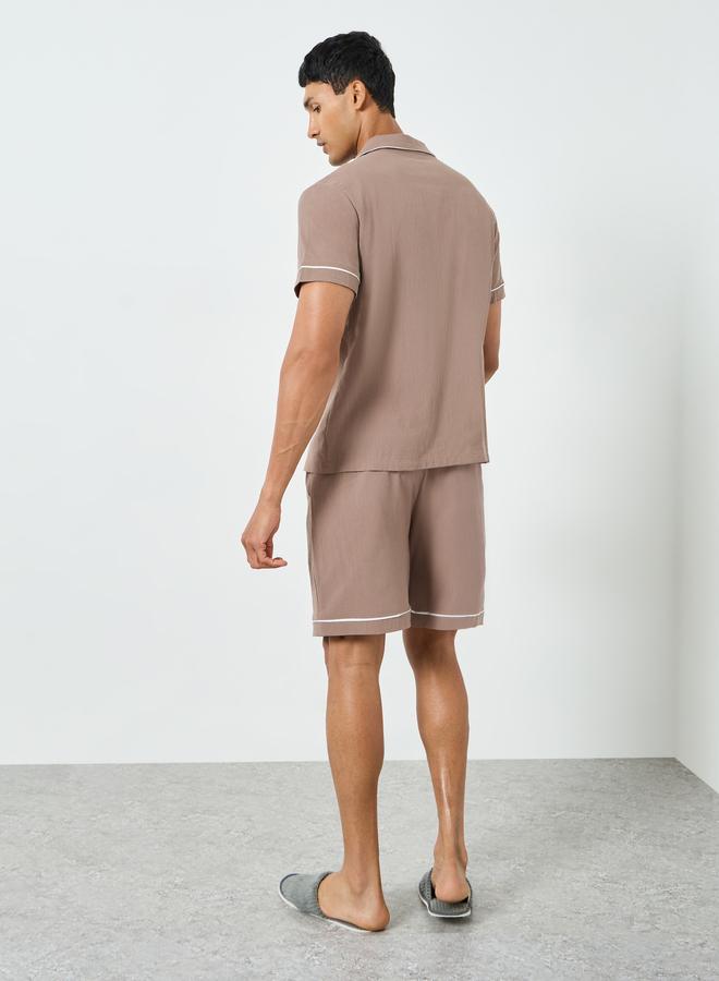 Styli Men Brown Piping Detail Shirt and Shorts Set - Image 5