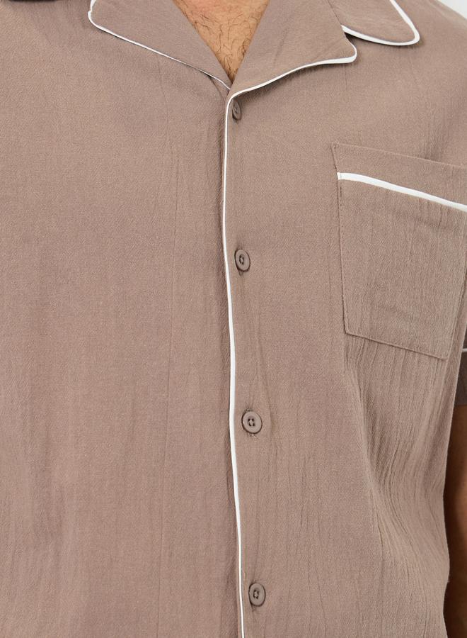 Styli Men Brown Piping Detail Shirt and Shorts Set - Image 3