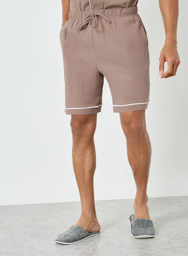 Styli Men Brown Piping Detail Shirt and Shorts Set - Image 4