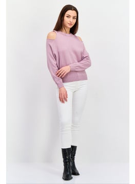 Women Round Neck Cold Shoulder Sleeve Knitted Top, Light Purple - pzsku/ZA1D7694D5ECAE52A51A6Z/45/_/1737642268/007c625c-e353-42d8-b215-5401b3cb24a6