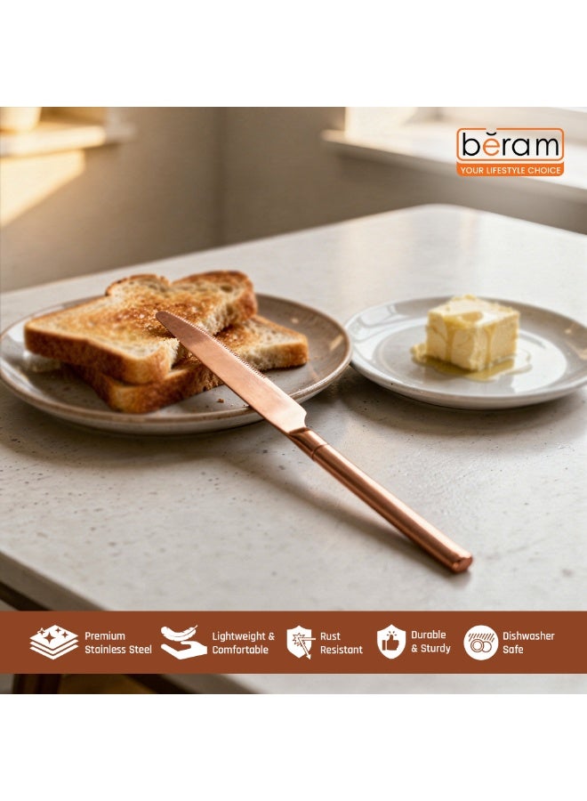 بيرام سكين طعام BERAM Copper Craft - سكين طاولة من الفولاذ المقاوم للصدأ 420 مع لمسة نهائية من النحاس PVD، أدوات مائدة وأدوات مطبخ متينة، سكين عشاء أنيق للمنزل والمطاعم والفنادق (قطعة واحدة) - Image 3