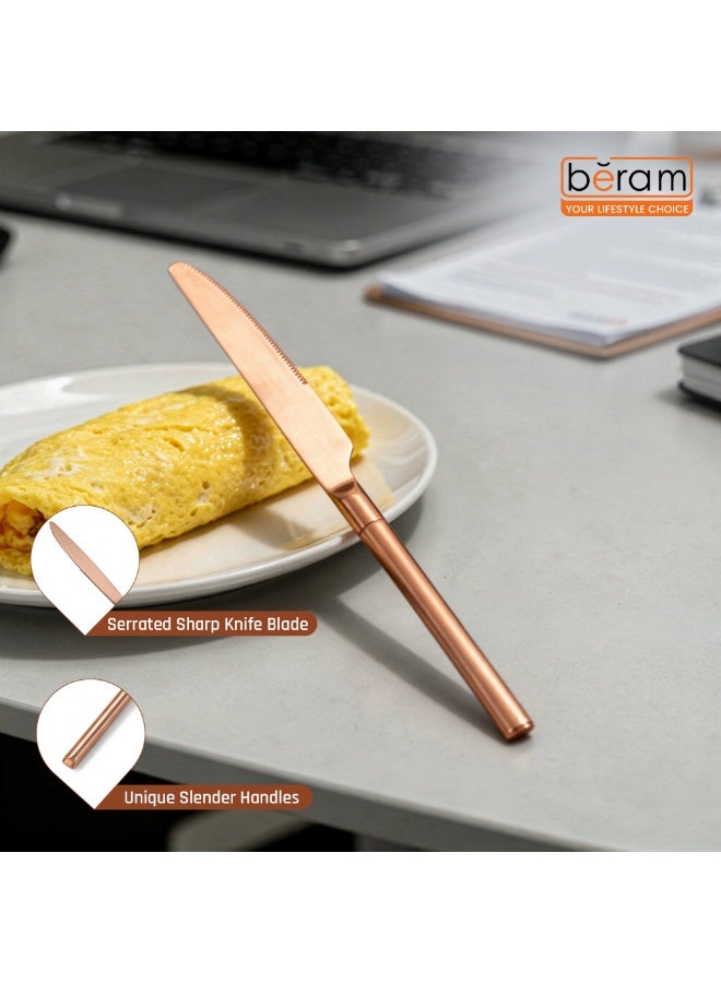 بيرام سكين طعام BERAM Copper Craft - سكين طاولة من الفولاذ المقاوم للصدأ 420 مع لمسة نهائية من النحاس PVD، أدوات مائدة وأدوات مطبخ متينة، سكين عشاء أنيق للمنزل والمطاعم والفنادق (قطعة واحدة) - Image 4