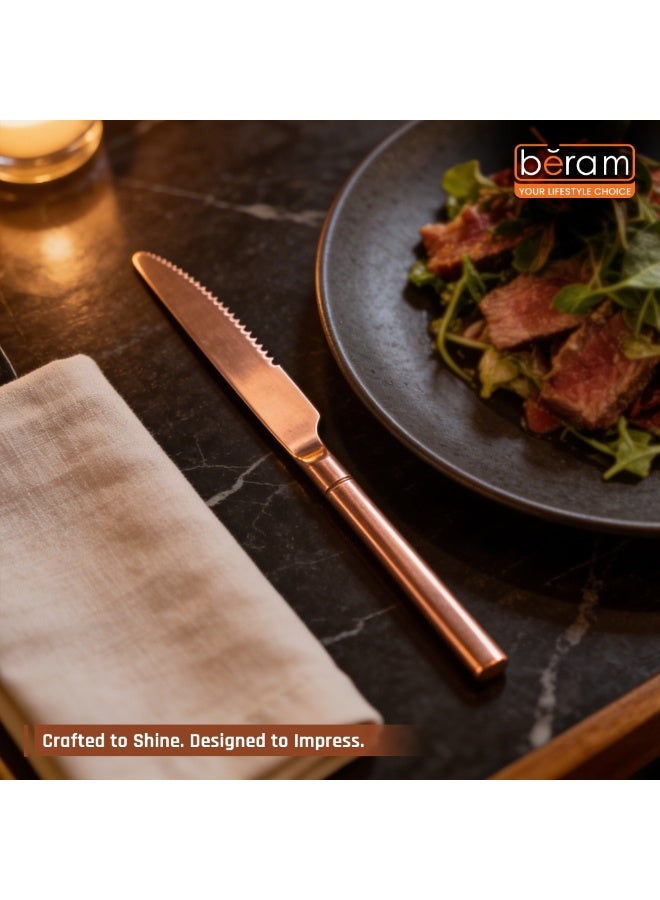 بيرام سكين طعام BERAM Copper Craft - سكين طاولة من الفولاذ المقاوم للصدأ 420 مع لمسة نهائية من النحاس PVD، أدوات مائدة وأدوات مطبخ متينة، سكين عشاء أنيق للمنزل والمطاعم والفنادق (قطعة واحدة) - Image 5