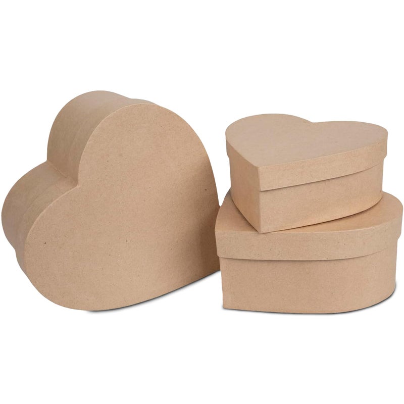 Hobby Lobby Heart Paper Mache Boxes with Lids (Set of 3) - Brown Kraft Paper Nesting Gift Boxes - Crafting Paper Mache Heart Box with Lid for Custom Decoration - Durable Paper Mache Box for Versatile Storage - Image 1