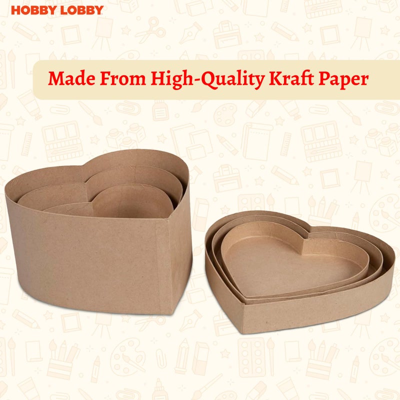Hobby Lobby Heart Paper Mache Boxes with Lids (Set of 3) - Brown Kraft Paper Nesting Gift Boxes - Crafting Paper Mache Heart Box with Lid for Custom Decoration - Durable Paper Mache Box for Versatile Storage - Image 3