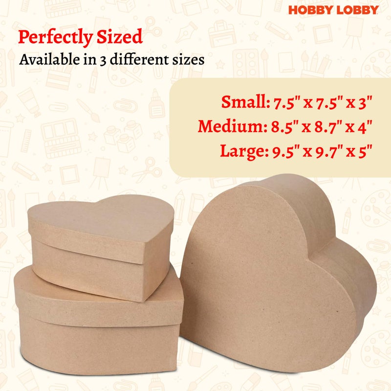 Hobby Lobby Heart Paper Mache Boxes with Lids (Set of 3) - Brown Kraft Paper Nesting Gift Boxes - Crafting Paper Mache Heart Box with Lid for Custom Decoration - Durable Paper Mache Box for Versatile Storage - Image 5