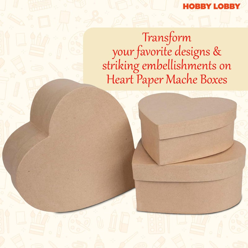 Hobby Lobby Heart Paper Mache Boxes with Lids (Set of 3) - Brown Kraft Paper Nesting Gift Boxes - Crafting Paper Mache Heart Box with Lid for Custom Decoration - Durable Paper Mache Box for Versatile Storage - Image 2