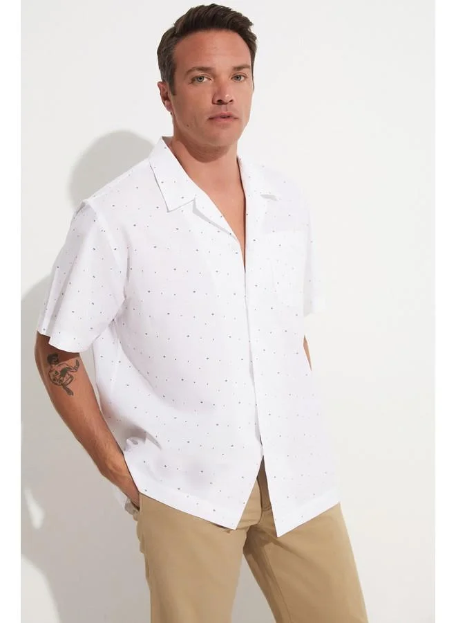جون June Exclusive Men Short Sleeve Patterned Shirt White