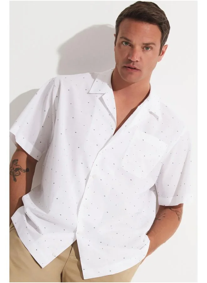 جون June Exclusive Men Short Sleeve Patterned Shirt White