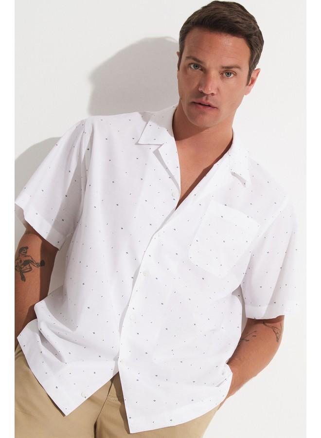JUNE June Exclusive Men Short Sleeve Patterned Shirt White  - Image 1