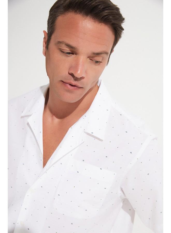 JUNE June Exclusive Men Short Sleeve Patterned Shirt White  - Image 2