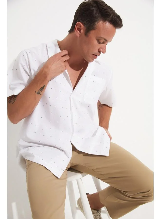 جون June Exclusive Men Short Sleeve Patterned Shirt White