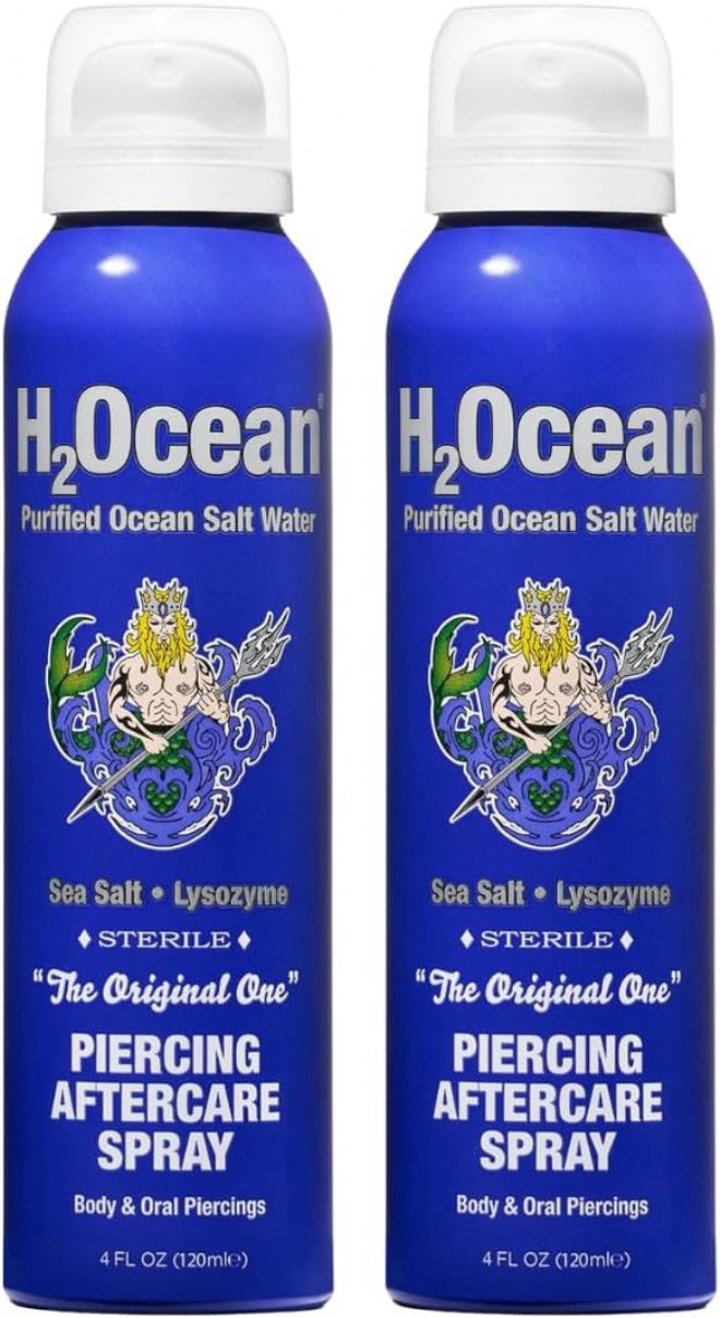 H2Ocean Piercing Aftercare Spray, 4oz Set of 2 Sea Salt Keloid & Bump Treatment, Wound Care Spray Wound Wash For Ear, Nose, Naval, Oral Body Piercings - Image 1