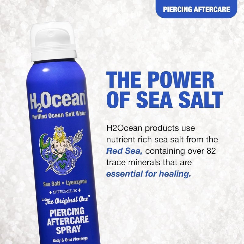 H2Ocean Piercing Aftercare Spray, 4oz Set of 2 Sea Salt Keloid & Bump Treatment, Wound Care Spray Wound Wash For Ear, Nose, Naval, Oral Body Piercings - Image 4