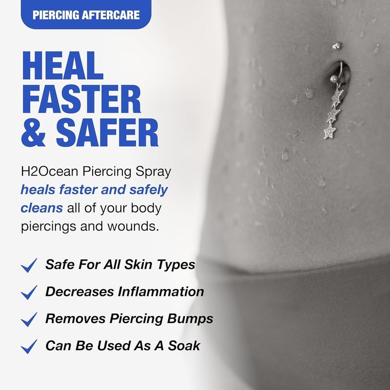 H2Ocean Piercing Aftercare Spray, 4oz Set of 2 Sea Salt Keloid & Bump Treatment, Wound Care Spray Wound Wash For Ear, Nose, Naval, Oral Body Piercings - Image 3