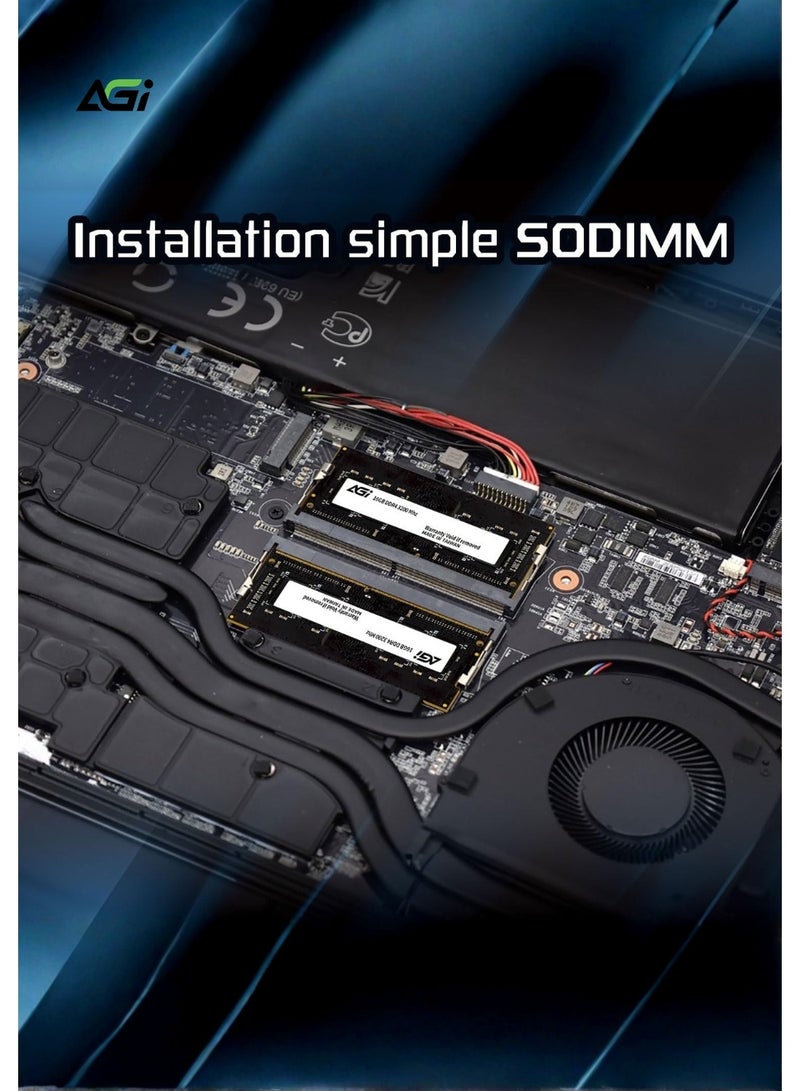 أجي ذاكرة RAM للكمبيوتر المحمول AGI سعة 16 جيجابايت DDR4 بتردد 3200 ميجاهرتز (SO-DIMM) | وحدة ذاكرة بـ 260 سنّاً | توقيت CL22 (بدون تصحيح أخطاء ECC) | ترقية ذاكرة عالية السرعة لأجهزة الكمبيوتر المحمولة والأجهزة المصغرة (Mini PCs) المتوافقة - Image 2
