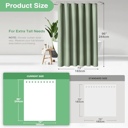 Dynamene Fabric Shower Curtain, Waffle Textured Heavy Duty Shower Curtains for Bathroom, 256GSM Luxury Weighted Cloth Shower Curtain Set with Plastic Hooks, 72" W x 96" L (Pack of 1), A. Sage Green - Image 3