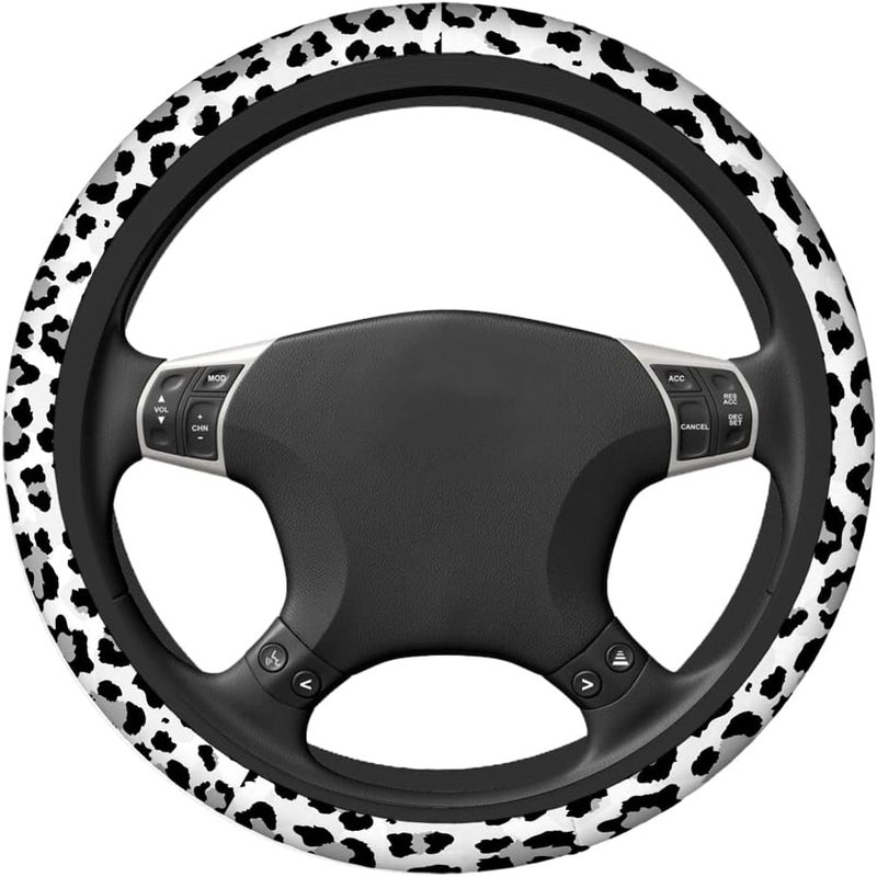 Swono Leopard Print Non-Slip Steering Wheel Cover Wild Animal Snow Leopard Neoprene Car Steering Wheel Covers Grip Automotive Steering Wheel Protector Auto Car Wrap Cover 15 Inch - Image 2