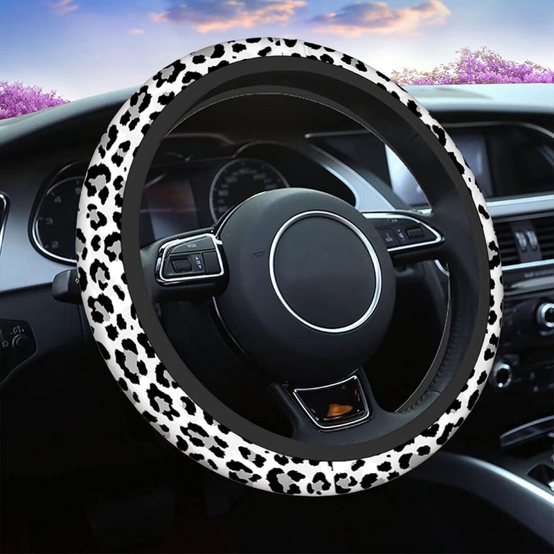 Swono Leopard Print Non-Slip Steering Wheel Cover Wild Animal Snow Leopard Neoprene Car Steering Wheel Covers Grip Automotive Steering Wheel Protector Auto Car Wrap Cover 15 Inch - Image 1