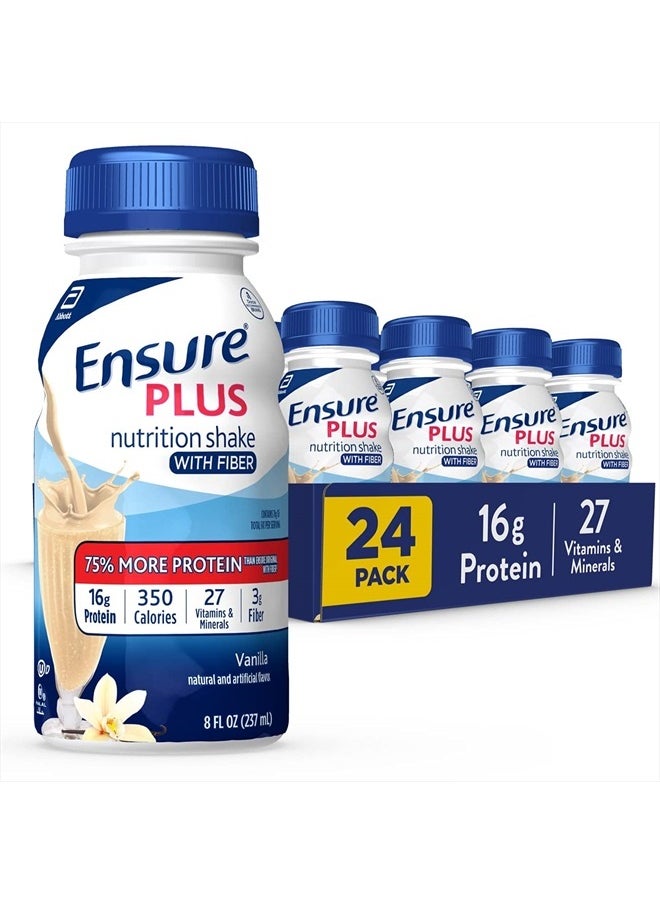 Ensure Plus (Pack of 24) Nutrition Shake With Fiber, Vanilla, 8 fl. oz each Bottle  - Image 1