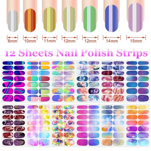 DANNEASY 12 Sheets Nail Polish Strips Self Adhesive Gel Nail Stickers Full Nail Wraps for Women Girl Graffiti Gradient Starry Sky Nails Design Gel Strips Manicure Nail Art Accessories - Image 5