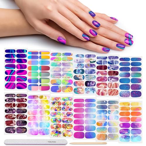 DANNEASY 12 Sheets Nail Polish Strips Self Adhesive Gel Nail Stickers Full Nail Wraps for Women Girl Graffiti Gradient Starry Sky Nails Design Gel Strips Manicure Nail Art Accessories - Image 2
