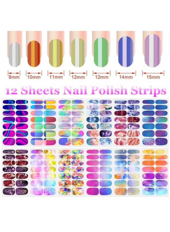 DANNEASY 12 Sheets Nail Polish Strips Self Adhesive Gel Nail Stickers Full Nail Wraps for Women Girl Graffiti Gradient Starry Sky Nails Design Gel Strips Manicure Nail Art Accessories - Image 4